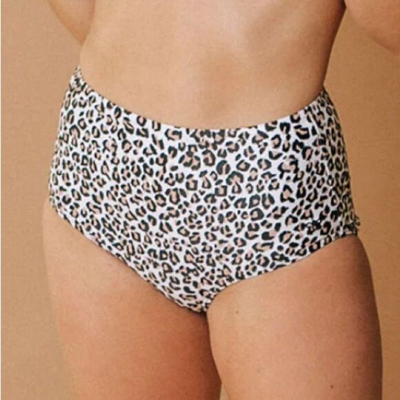 Albion Other - Albion Cheetah High-Waisted Swim Bottoms Size XL White Black Tan Animal Print